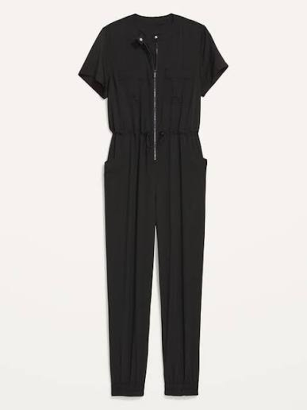Old Navy Black Short-Sleeve Zip-Front Jumpsuit